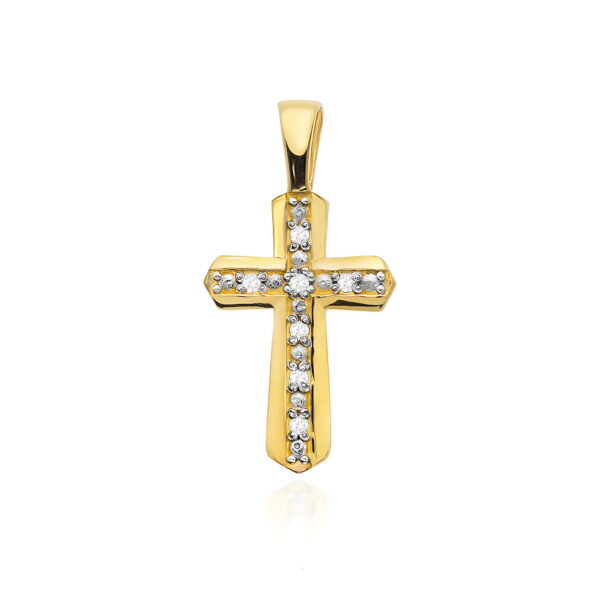 Żółte Złoto Krzyżyk z Diamentami 0,035 ct