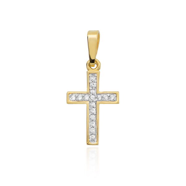 Żółte Złoto Krzyżyk z Diamentami 0,08 ct
