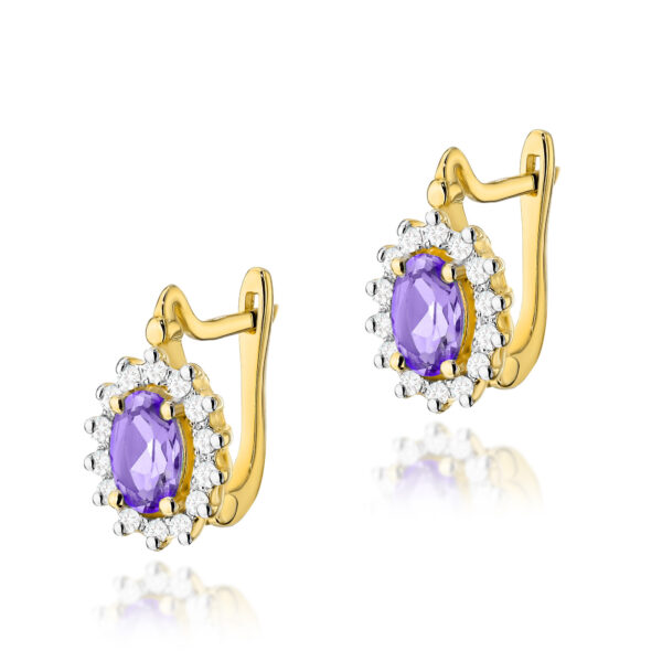 Żółte Złoto Kolczyki z Ametystami 0,80 ct