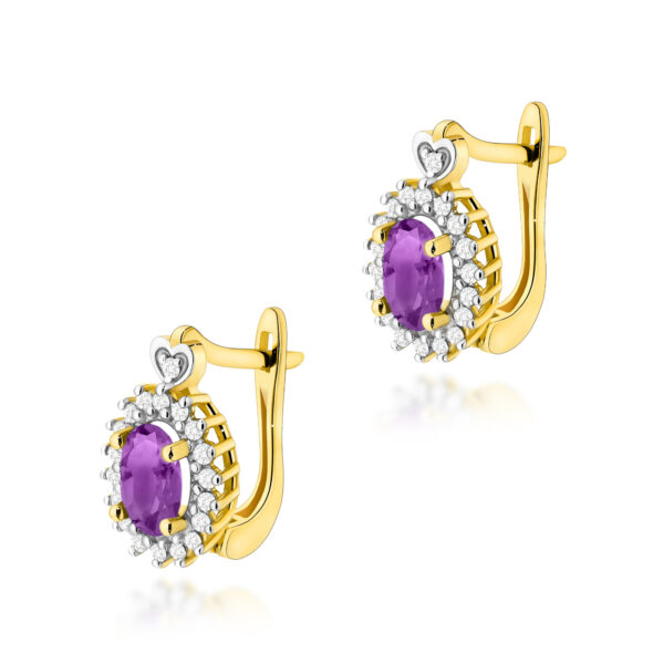 Żółte Złoto Kolczyki z Ametystami 0,80 ct