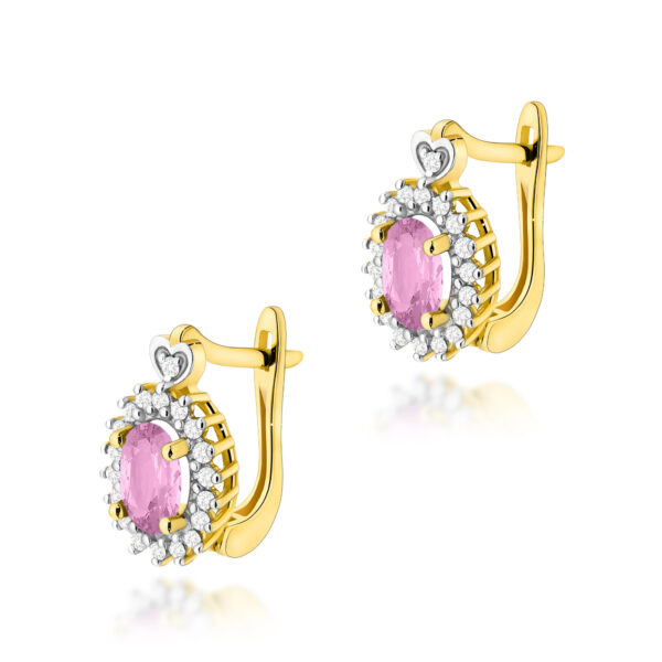 Żółte Złoto Kolczyki z Różowym Szafirem 0,90 ct