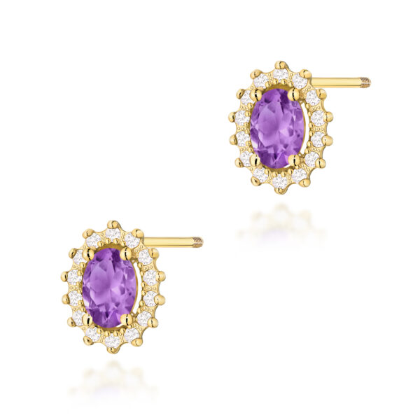 Żółte Złoto Kolczyki z Ametystami 0,80 ct