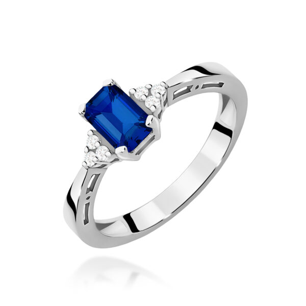 Białe Złoto Pierścionek z Szafirem 0,60 ct