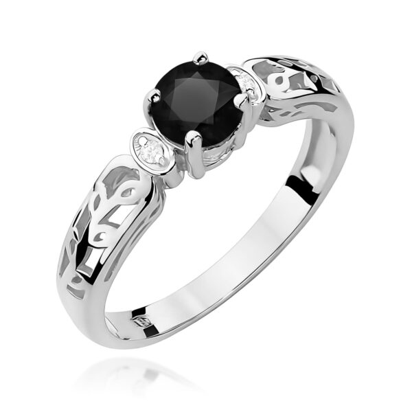 Białe Złoto Pierścionek z Czarnym Diamentem 0,50 ct