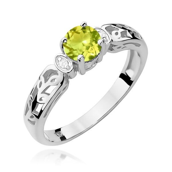 Białe Złoto Pierścionek z Oliwinem 0,60 ct