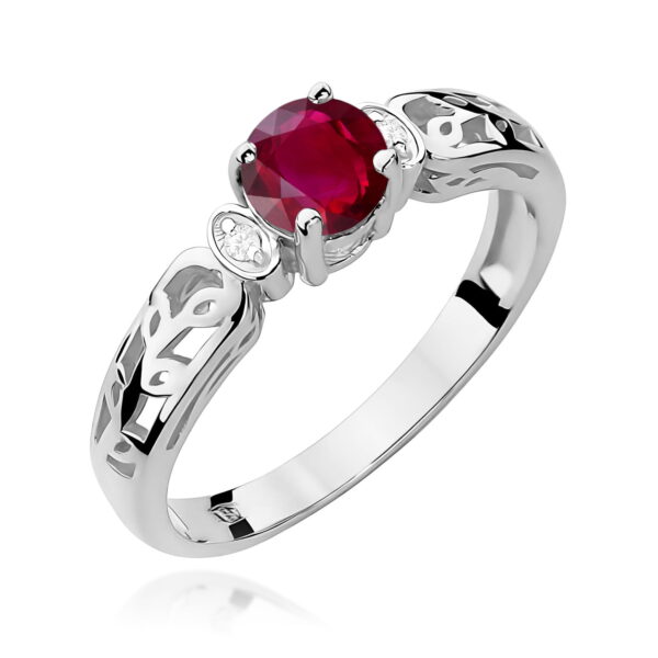 Białe Złoto Pierścionek z Rubinem 0,60 ct