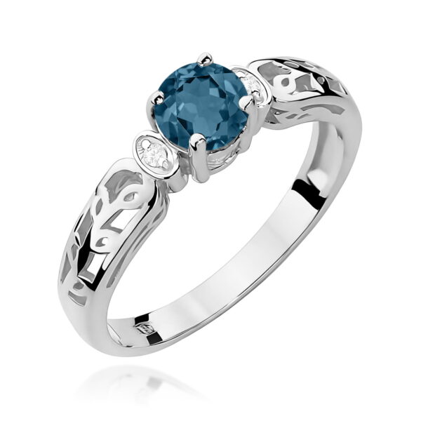 Białe Złoto Pierścionek z Topazem London Blue 0,50 ct
