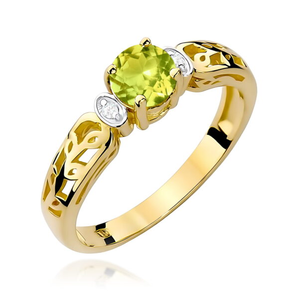 Żółte Złoto Pierścionek z Oliwinem 0,60 ct
