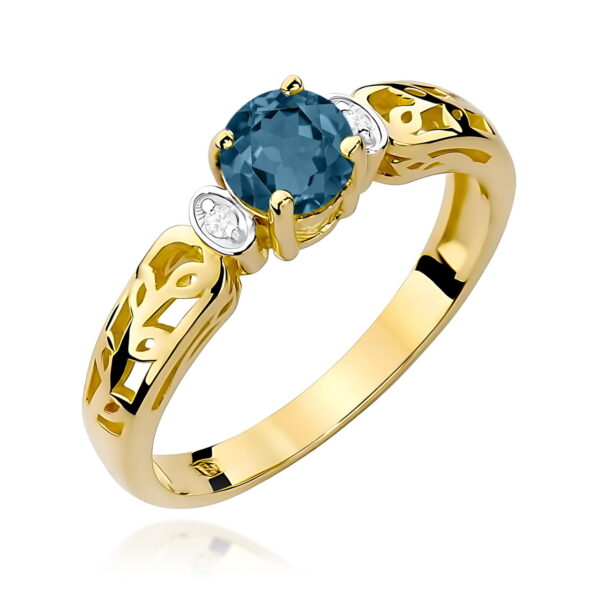 Żółte Złoto Pierścionek z Topazem London Blue 0,50 ct
