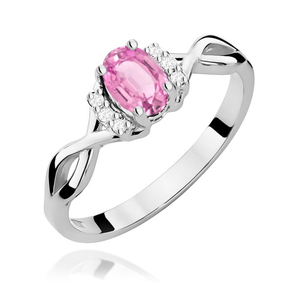 Białe Złoto Pierścionek z Różowym Szafirem 0,45 ct