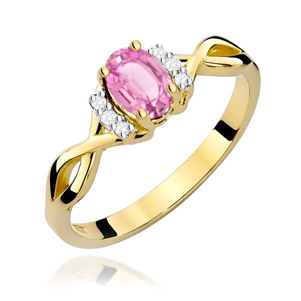 Żółte Złoto Pierścionek z Różowym Szafirem 0,45 ct