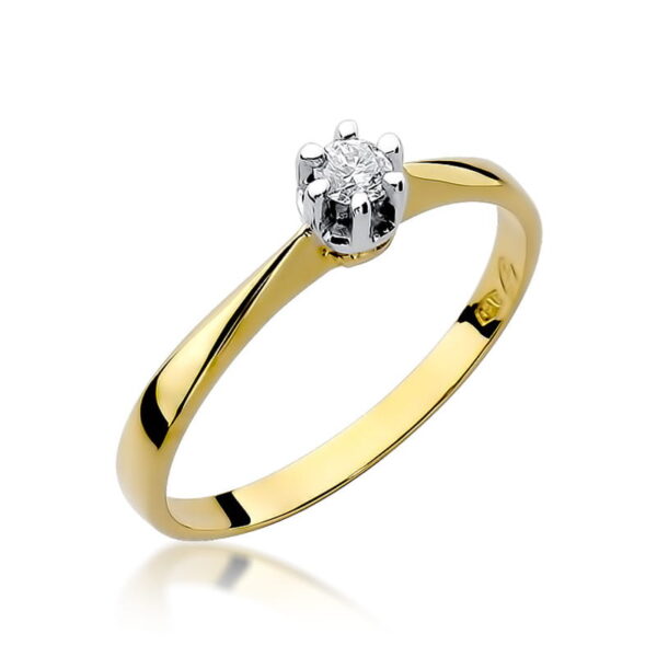 Żółte Złoto Pierścionek z Diamentem 0,10 ct