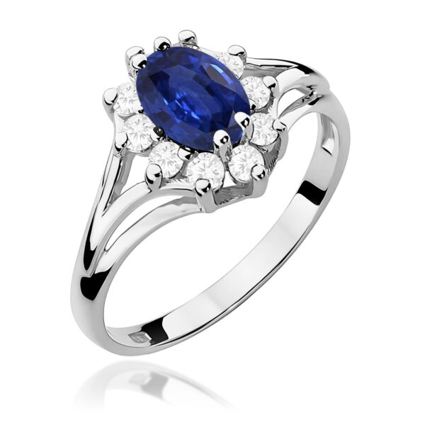 Białe Złoto Pierścionek z Szafirem 0,90 ct