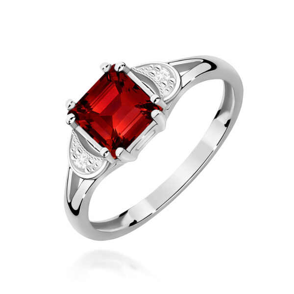 Białe Złoto Pierścionek z Granatem 1,30 ct