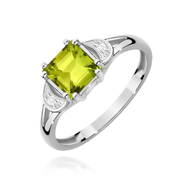 Białe Złoto Pierścionek z Oliwinem 1,10 ct