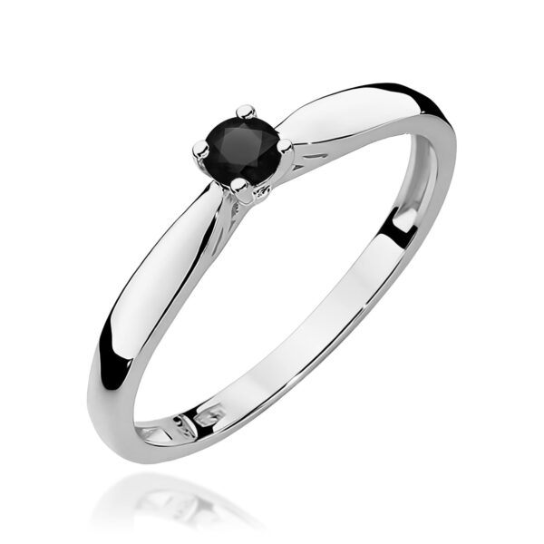 Białe Złoto Pierścionek z Czarnym Diamentem 0,12 ct