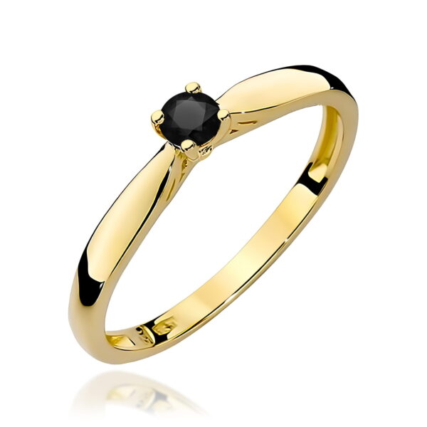 Żółte Złoto Pierścionek z Czarnym Diamentem 0,12 ct