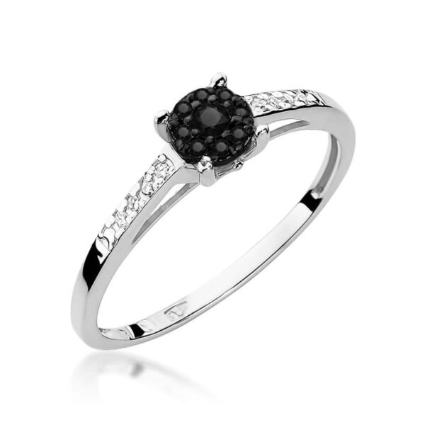 Białe Złoto Pierścionek z Czarnym Diamentem 0,04 ct