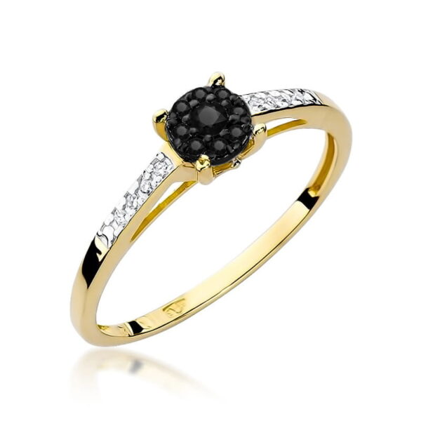 Żółte Złoto Pierścionek z Czarnym Diamentem 0,04 ct