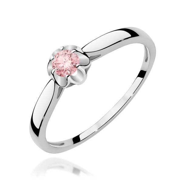 Białe Złoto Pierścionek z Różowym Diamentem Laboratoryjnym 0,15 ct