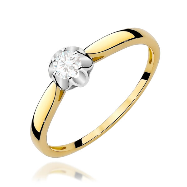 Żółte Złoto Pierścionek z Diamentem 0,15 ct