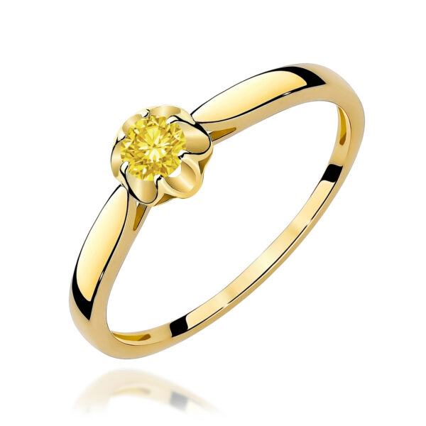 Żółte Złoto Pierścionek z Żółtym Diamentem Laboratoryjnym 0,15 ct