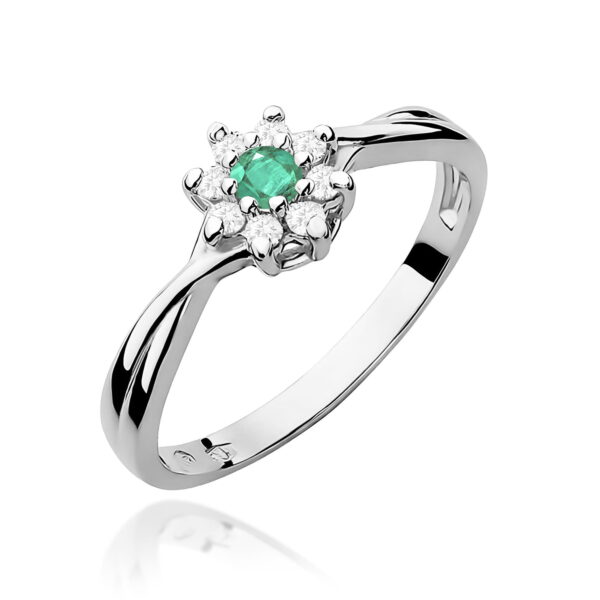 Białe Złoto Pierścionek z Szmaragdem 0,15 ct