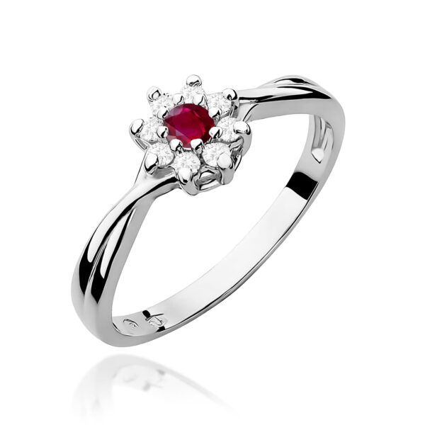 Białe Złoto Pierścionek z Rubinem 0,15 ct