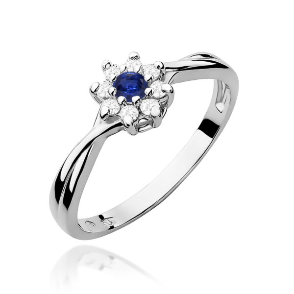 Białe Złoto Pierścionek z Szafirem 0,15 ct