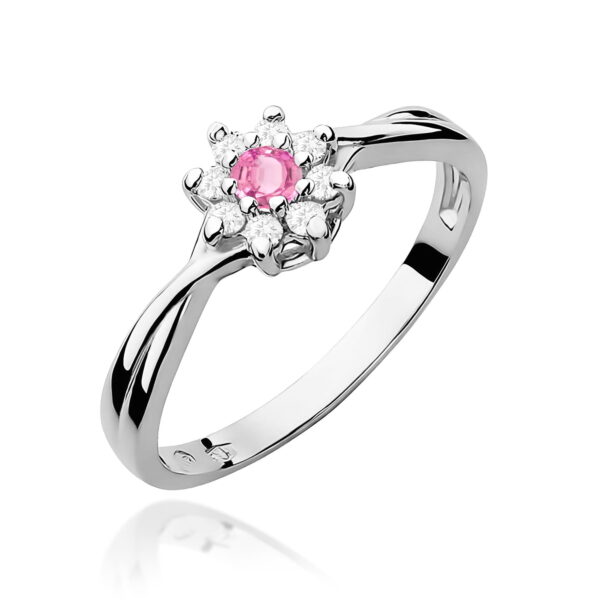 Białe Złoto Pierścionek z Topazem Różowym 0,13 ct