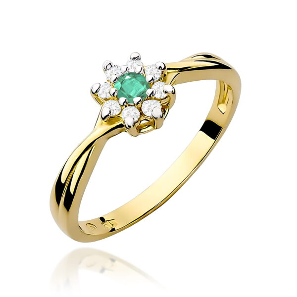 Żółte Złoto Pierścionek z Szmaragdem 0,15 ct