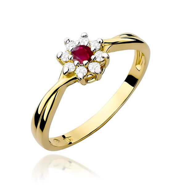 Żółte Złoto Pierścionek z Rubinem 0,15 ct