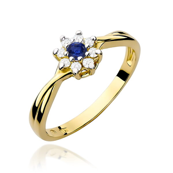 Żółte Złoto Pierścionek z Szafirem 0,15 ct