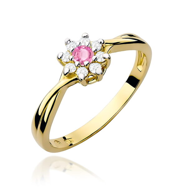 Żółte Złoto Pierścionek z Topazem Różowym 0,13 ct