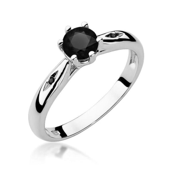 Białe Złoto Pierścionek z Czarnym Diamentem 0,50 ct
