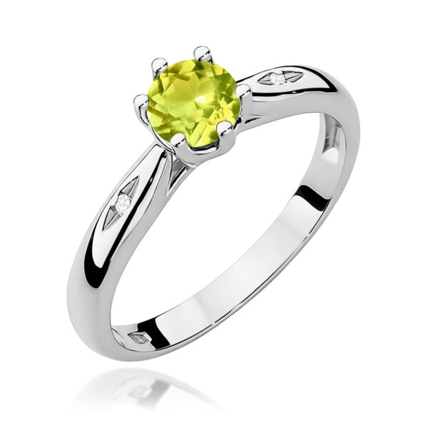 Białe Złoto Pierścionek z Oliwinem 0,60 ct