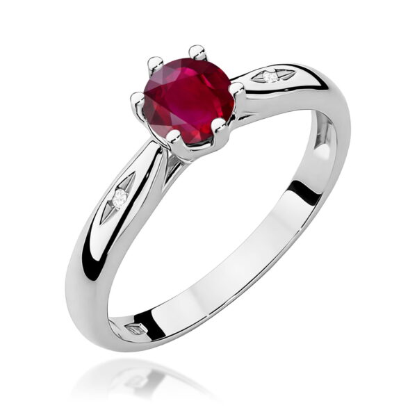 Białe Złoto Pierścionek z Rubinem 0,60 ct