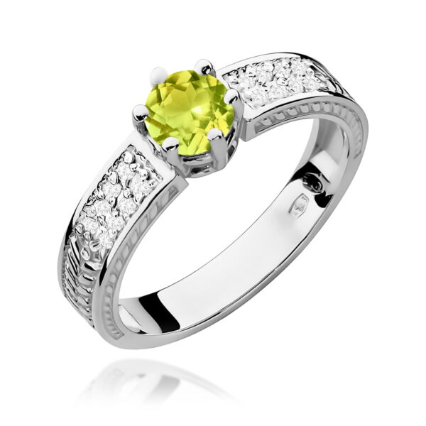 Białe Złoto Pierścionek z Oliwinem 0,60 ct