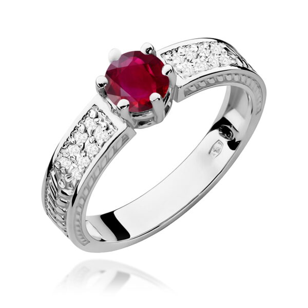 Białe Złoto Pierścionek z Rubinem 0,60 ct