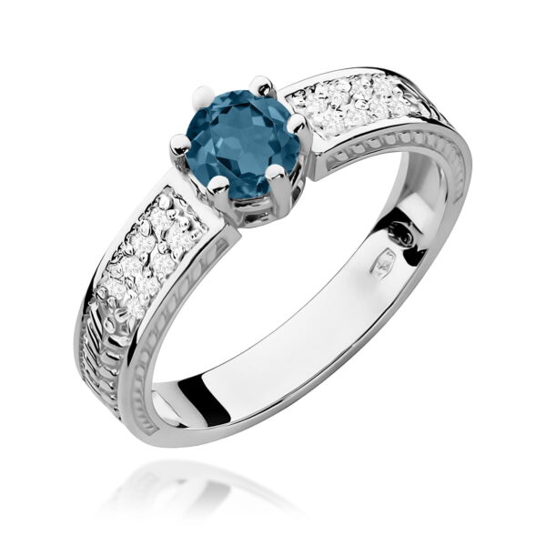 Białe Złoto Pierścionek z Topazem London Blue 0,50 ct