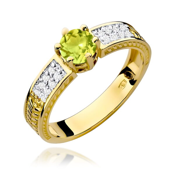 Żółte Złoto Pierścionek z Oliwinem 0,60 ct
