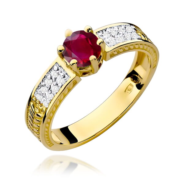 Żółte Złoto Pierścionek z Rubinem 0,60 ct