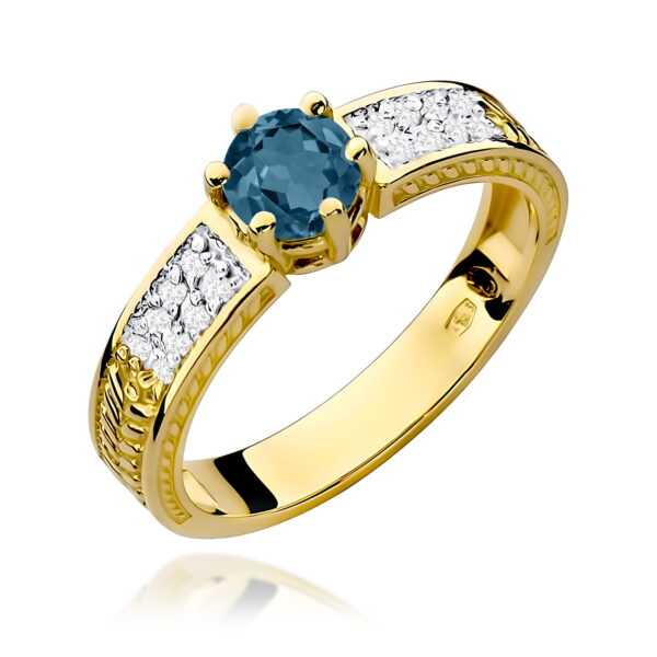 Żółte Złoto Pierścionek z Topazem London Blue 0,50 ct