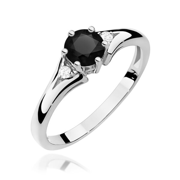 Białe Złoto Pierścionek z Czarnym Diamentem 0,50 ct
