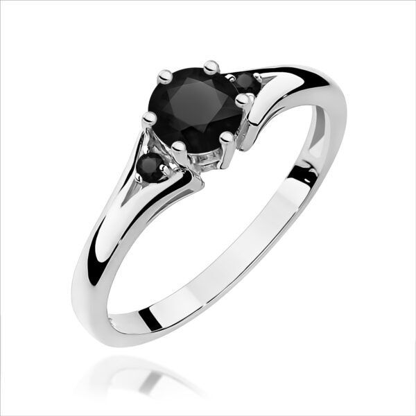 Białe Złoto Pierścionek z Czarnym Diamentem 0,50 ct