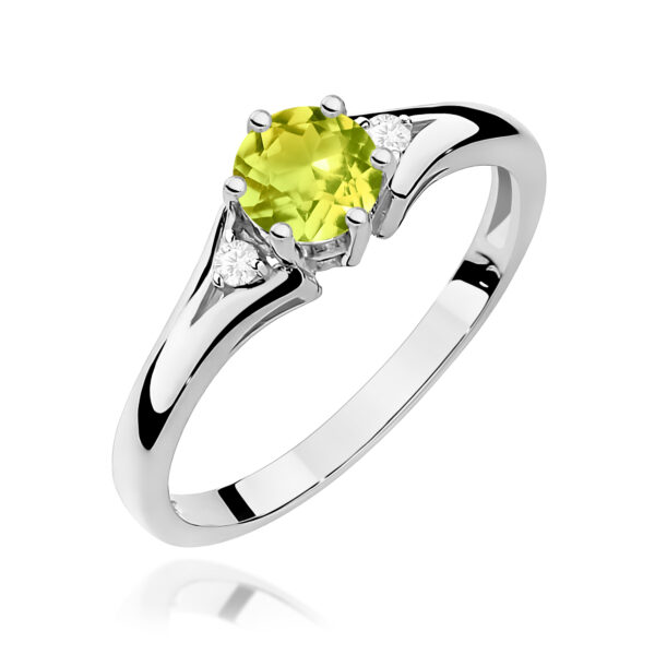 Białe Złoto Pierścionek z Oliwinem 0,60 ct
