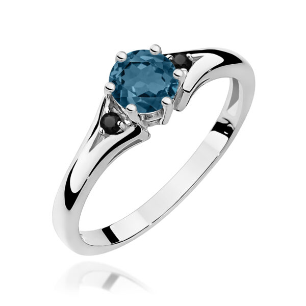 Białe Złoto Pierścionek z Topazem London Blue 0,50 ct