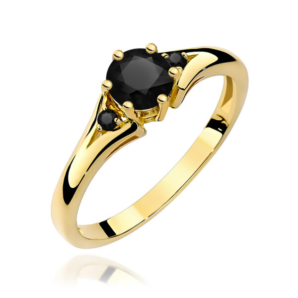 Żółte Złoto Pierścionek z Czarnym Diamentem 0,50 ct