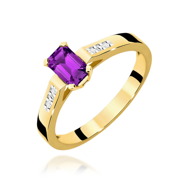 Żółte Złoto Pierścionek z Ametystem 0,50 ct