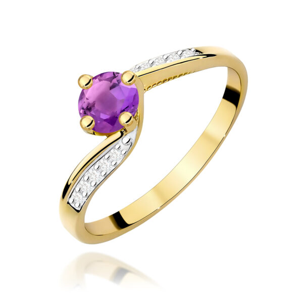 Żółte Złoto Pierścionek z Ametystem 0,50 ct